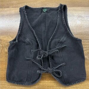 Black Denim Vest with Tie Closure